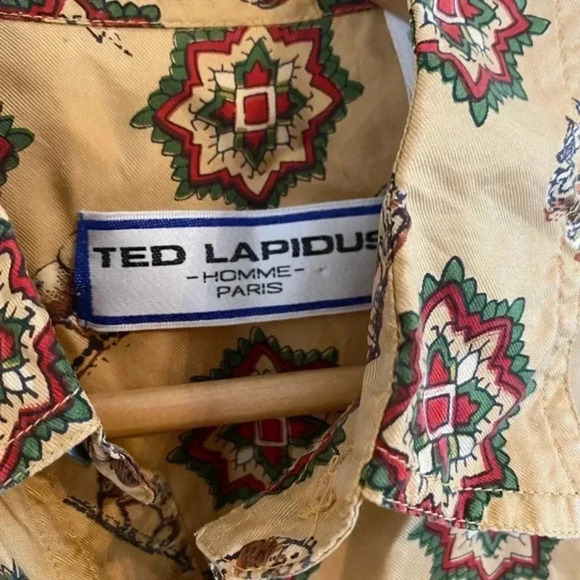 Ted Lapidus Mens 100% Equestrian Print Silk Shirt Button Down - Picture 4 of 6